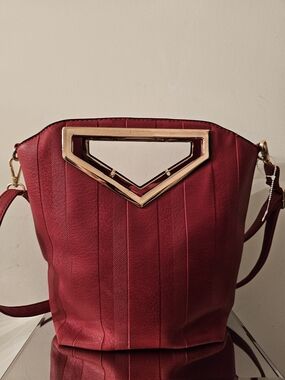 Red Women's Top-Handle Shoulder Bag with Gold Accent
